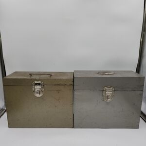 Lot of 2 Excelsior USA Metal Vintage Metal File Box Travel 10" Tall x 5.5 x 12.5